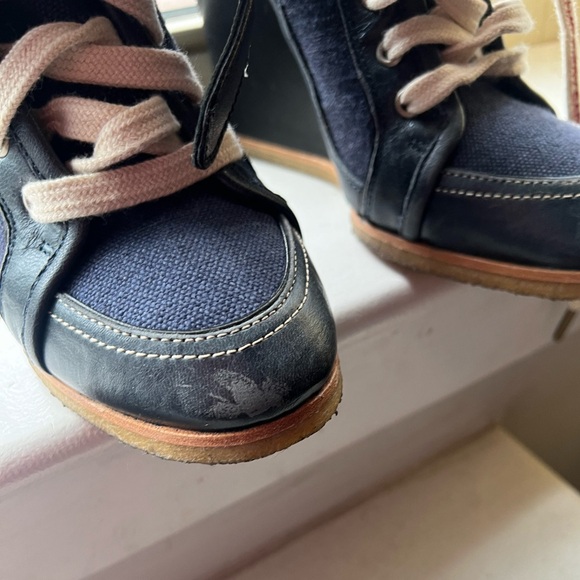 Zadig & Voltaire Spr- Sum 2019 Blue Denim and Dark Blue Leather Sneaker Wedges - Picture 3 of 13